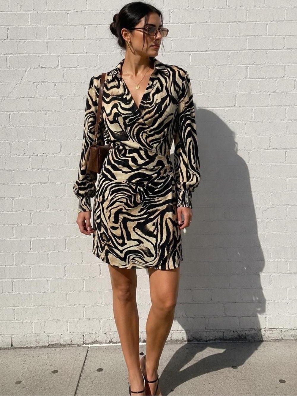 Anthropologie Zebra-Print Mini Dress in Black and Cream